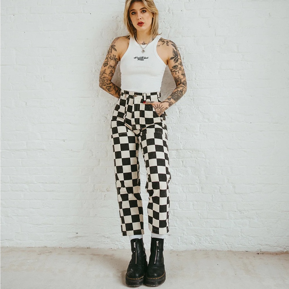 P&Co Checkered 304 Service Fatigue Pants Checkerboard Black White